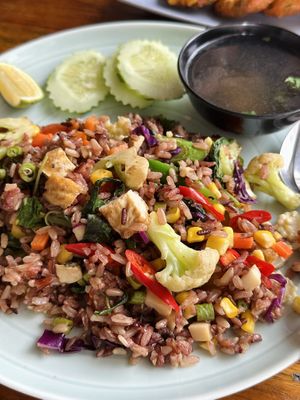 Fried rice with spicy herbs (50 THB)  at Kinphak Cafe  in Chiang Mai