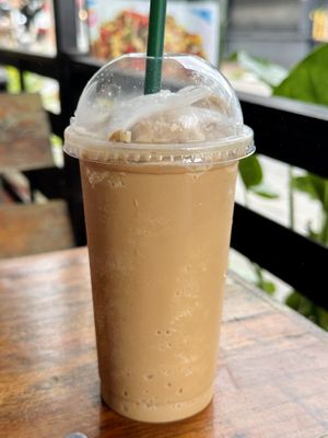 Coconut milk smoothie with coffee, blended (40 THB)  at Kinphak Cafe  in Chiang Mai