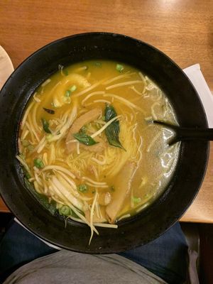 Turmeric soup with soy chicken and rice noodles  at Sachi Ramen & Robata Bar in Santa Barbara