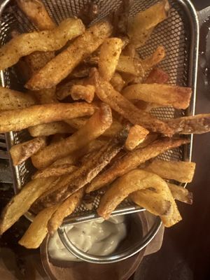 Cajun fries with vegan mayonnaise   at Bubbles Restaurant in 