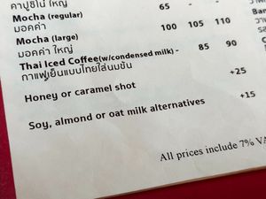 Menu: Plant milk alternatives for drinks at My Secret Cafe In Town in Chiang Mai
