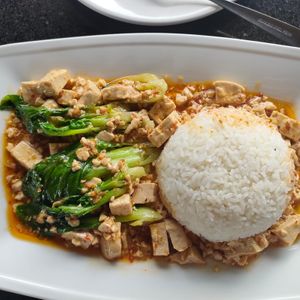 Sizzling Spicy Tofu Rice at Veggie Café - Galaxy Star Angkor Hotel in Siem Reap