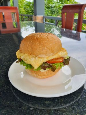 Egg Burger 🍔 😋 at Veggie Café - Galaxy Star Angkor Hotel in Siem Reap