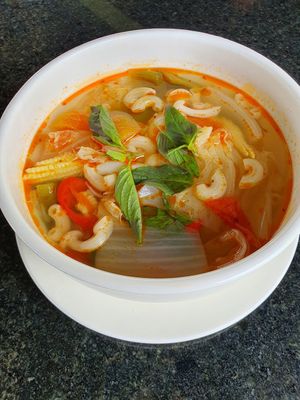 Tom Yam Macaroni Soup at Veggie Café - Galaxy Star Angkor Hotel in Siem Reap