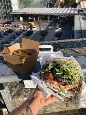 pita and fries with sauce (23.30)  at Veganitas in Bern