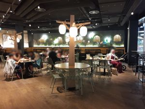 Food court seating at Veganitas in Bern