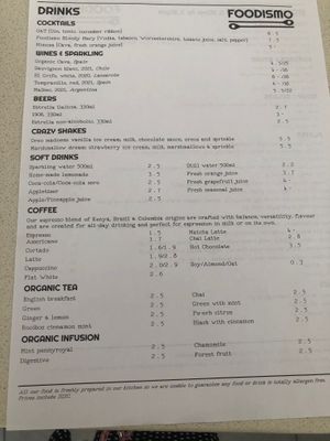 Menu at Foodismo in Gran Canaria