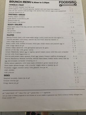 Menu at Foodismo in Gran Canaria