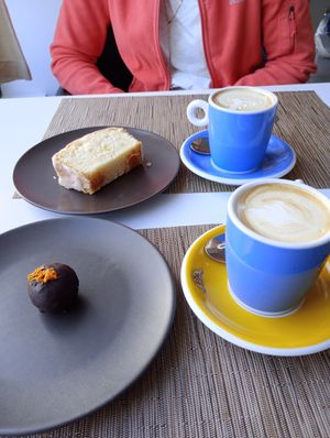 Lemon cake and raw chocolate orange brownie at Foodismo in Gran Canaria