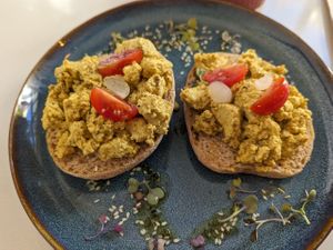 Scrambled tofu tostada at Balino Yoga Café  in Sevilla