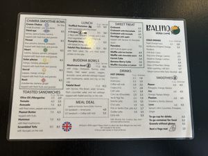 Menu as of July 2024 (English)  at Balino Yoga Café  in Sevilla