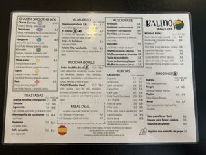 Menu as of July 2024 (Spanish)  at Balino Yoga Café  in Sevilla