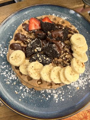 Waffles with chocolate sauce  at Balino Yoga Café  in Sevilla
