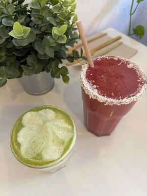 Matcha latte + berry smoothie at Balino Yoga Café  in Sevilla