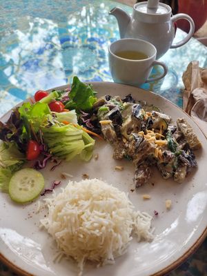 Seitan and mushroom stroganoff menu (plus soup not in the picture) at PSI in Lisbon