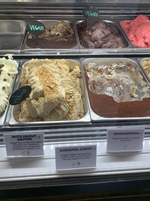 Vegan coffee, caramel and chocolate    at Pinguino  in Leuven