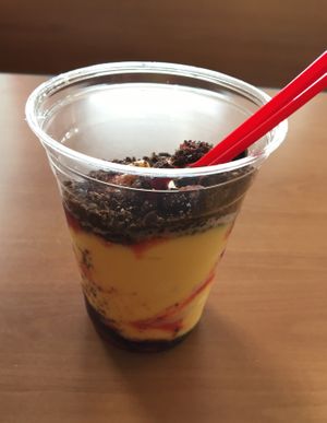 Dairy-free mango Dole Whip Sundae with strawberries and Oreos (self-concoction). at Dairy Inn in Cannon Falls