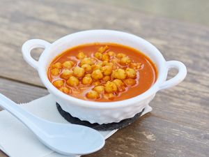 vegan garbanzo beans soup at Appus Cafe - Palo Verde Ave in Long Beach