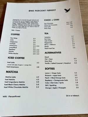 Drinks menu   at One Percent Forest in Liverpool