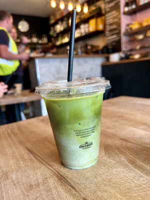 Flavoured oat milk matcha latte   at One Percent Forest in Liverpool