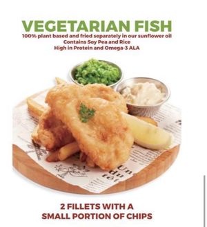 The fish is also suitable for vegans  at The Front Fish and Chips in Newbiggin-by-the-sea