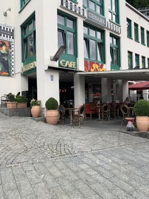 from the outside (the upstairs part ”Cesare” doesn’t have vegan things)  at Burg Brasserie in Vaduz