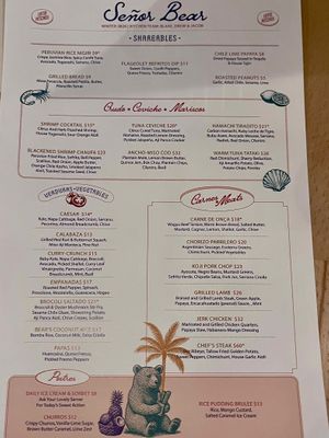 Menu Jan 2026  at Señor Bear in Denver