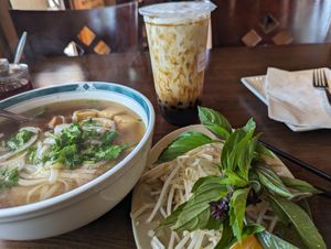 Regular pho and tiger tea at Happy Flower Eatery and Boba in Sunnyvale