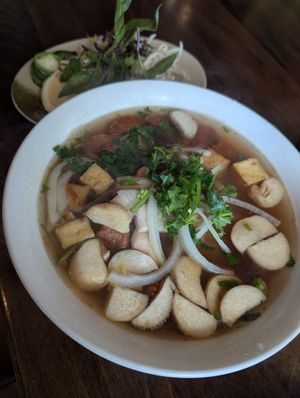 Chicken Lime Pho, with added mushrooms. at Happy Flower Eatery and Boba in Sunnyvale