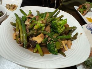 Beyond Meat String Beans at Happy Flower Eatery and Boba in Sunnyvale