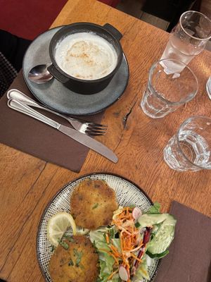 Starters: coconut soup and falafels  at Le Grenier de Notre Dame in Paris