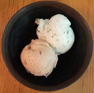 Chestnut sorbet, lemon and basil sorbet at Le Grenier de Notre Dame in Paris