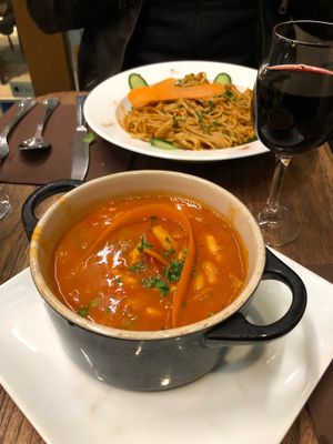 Le crousette (I think) and spaghetti! at Le Grenier de Notre Dame in Paris
