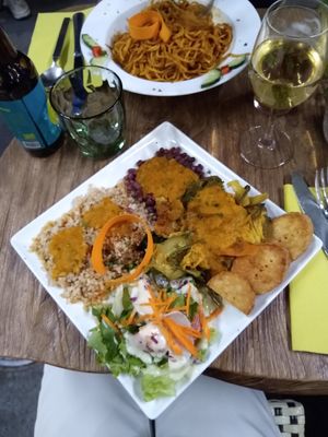 Assorted vegetables with couscous, beans at Le Grenier de Notre Dame in Paris