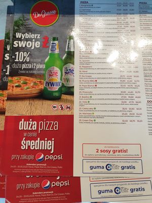 Section of the menu at Da Grasso   in Nowa Sol