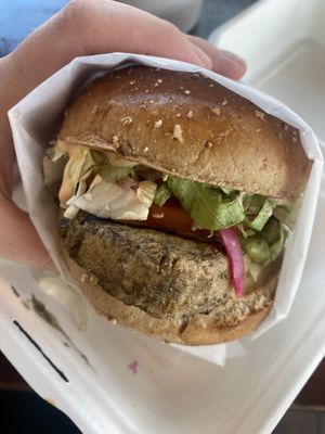 Some sorts chick'n burger (seasonal)  at Veggie Grill by Next Level - The Dome in Hollywood