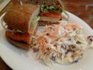 buffalo burger with coleslaw at Veggie Grill by Next Level - The Dome in Hollywood
