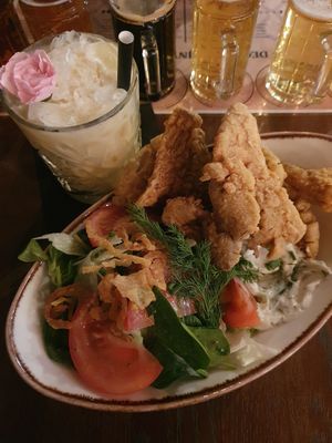 Fried oyster mushroom at Piwnica Rajców in Gdansk