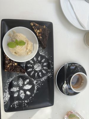 Plant based brownie and nice cream  at Godenfang Restaurant in Walvis Bay