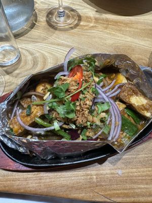 Sizzling tofu and mushroomms  at Non Viet Vegan in Glasgow