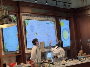 Menu and food front and centre  at Le Botaniste - Bryant Park in New York City