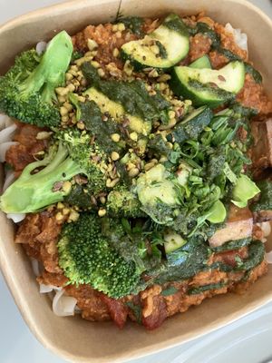 Pasta bolo + steamed greens + free-range tofu  at Le Botaniste - Bryant Park in New York City