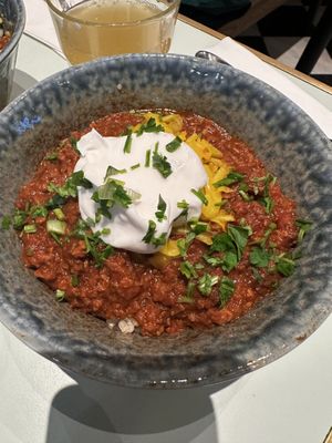 Vegan chili sin carne  at Le Botaniste - Bryant Park in New York City