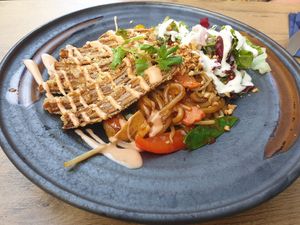 Udon noodles with mock duck at Vegana Vietnamese Restaurant in Mannheim