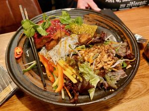 With vegan omelette at Vegana Vietnamese Restaurant in Mannheim