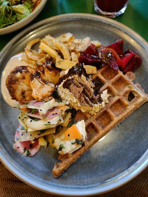 Savory waffle with different veggies and spreads at Terter in Brussels