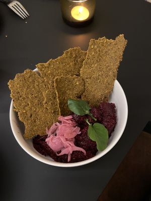Beetroot dip and crackers  at Terter in Brussels