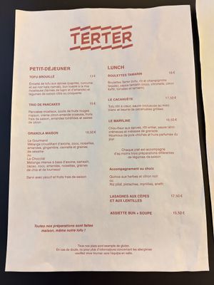 Menu at Terter in Brussels