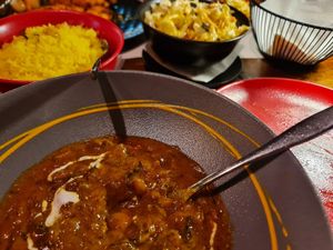Mushroom masala, lemon and penaut rice, spice salad at Spice Cafe & Restaurant in Belgrade