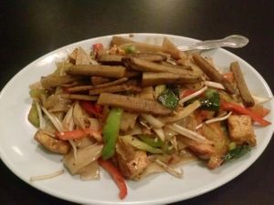 mint noodles with seitan at The Vegan Joint - Hollywood in Los Angeles